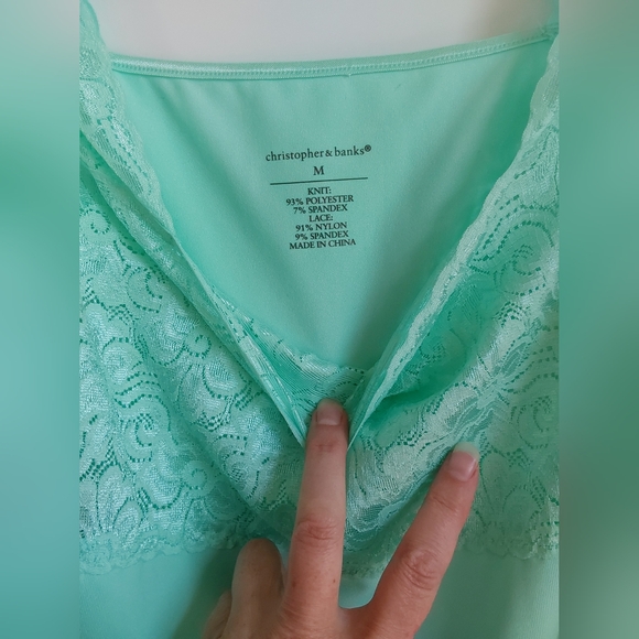 Christopher & Banks Mint Tank Top Cami Shell With Lace Top Size M - Picture 4 of 8